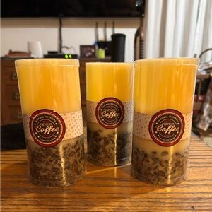 Yellow and Brown Coffee Beans Scented Battery Operated Candles
